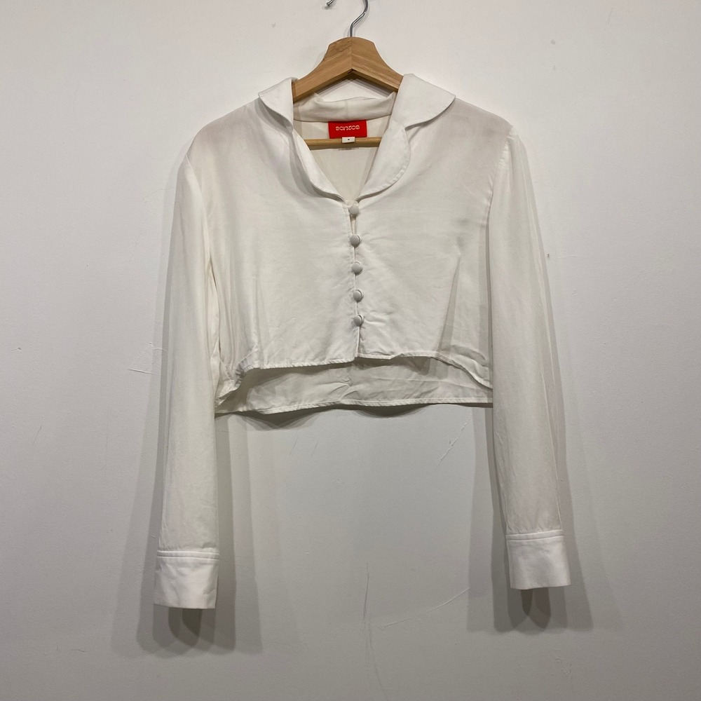 Santos by Monica White Tencel Cropped Long Sleeve Button Front Top‎ Size 8